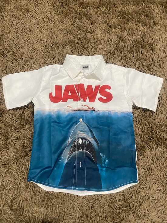 Other - Jaws Graphic Short-Sleeve Button-Up Shirt - White & Blue